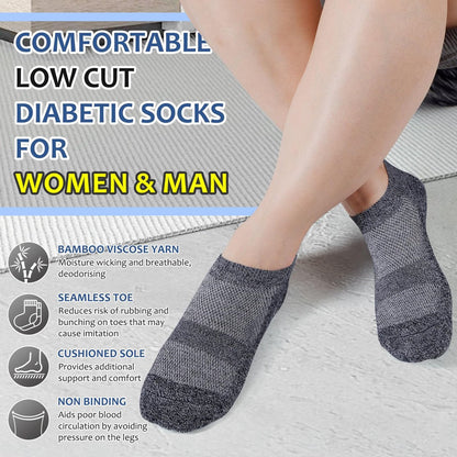 Bulinlulu Diabetikersocken für Damen und Herren, 6 Paar Niedrige Socken ohne Bindung, Bambus-Nahtlose Socken für Herren Größe 9-12 13-15 (Schwarz-Mittel)