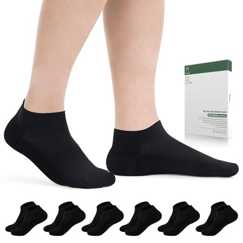 Bulinlulu Diabetikersocken für Damen und Herren, 6 Paar Niedrige Socken ohne Bindung, Bambus-Nahtlose Socken für Herren Größe 9-12 13-15 (Schwarz-Mittel)