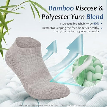 Bulinlulu Diabetikersocken für Damen und Herren, 6 Paar Niedrige Socken ohne Bindung, Bambus-Nahtlose Socken für Herren Größe 9-12 13-15 (Schwarz-Mittel)