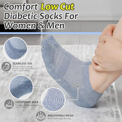 Bulinlulu Diabetikersocken für Damen und Herren, 6 Paar Niedrige Socken ohne Bindung, Bambus-Nahtlose Socken für Herren Größe 9-12 13-15 (Schwarz-Mittel)