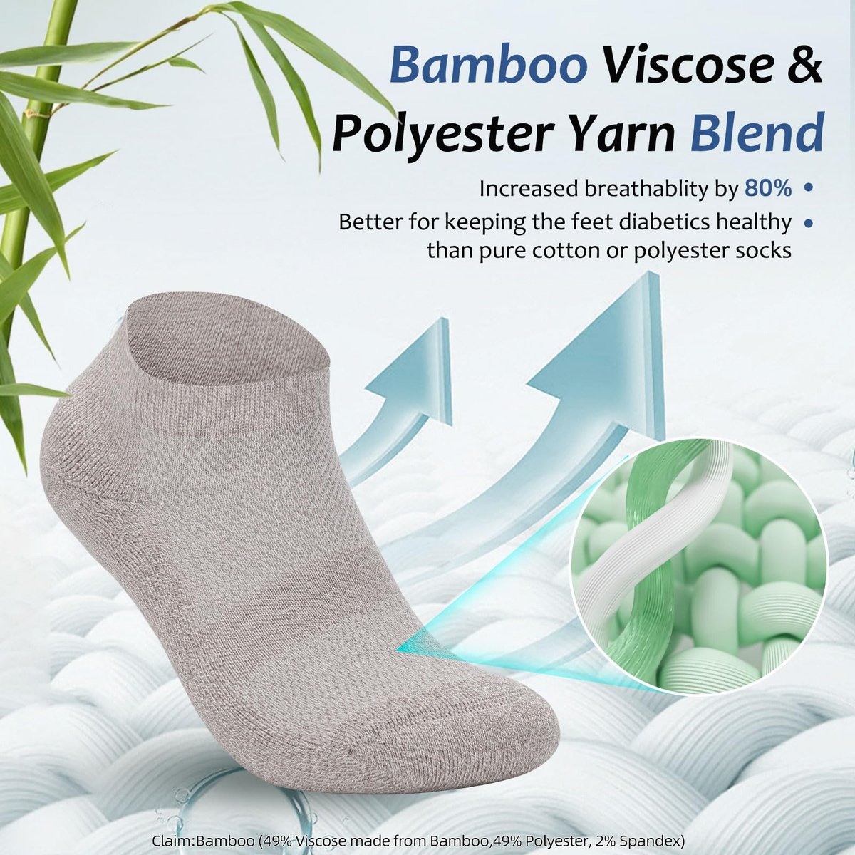 Bulinlulu Diabetikersocken für Damen und Herren, 6 Paar Niedrige Socken ohne Bindung, Bambus-Nahtlose Socken für Herren Größe 9-12 13-15 (Schwarz-Mittel)
