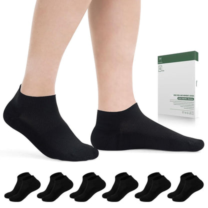 Bulinlulu Diabetikersocken für Damen und Herren, 6 Paar Niedrige Socken ohne Bindung, Bambus-Nahtlose Socken für Herren Größe 9-12 13-15 (Schwarz-Mittel)