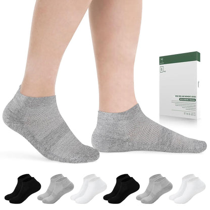 Bulinlulu Diabetikersocken für Damen und Herren, 6 Paar Niedrig geschnittene, Nicht einschnürende Diabetikersocken, Knöchel-Nahtlose Socken für Männer 7-9 9-11 (B+W+G-Groß)