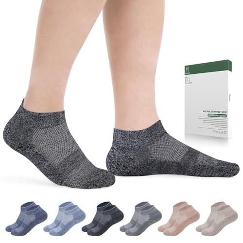 Bulinlulu Diabetikersocken für Damen und Herren, 6 Paar Niedrige Nicht-Bindende Diabetikersocken, Knöchel-Nahtlose Socken für Männer 6-9 9-12 (Dunkel-Groß)
