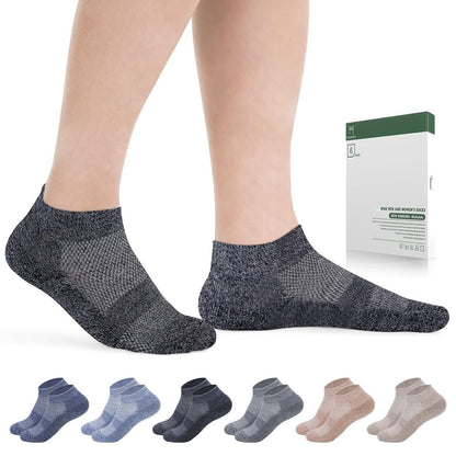 Bulinlulu Diabetikersocken für Damen und Herren, 6 Paar Niedrige Nicht-Bindende Diabetikersocken, Knöchel-Nahtlose Socken für Männer 6-9 9-12 (Dunkel-Groß)