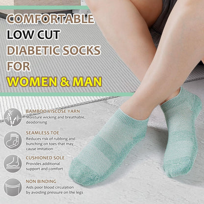 Bulinlulu Diabetikersocken für Damen und Herren, 6 Paar Niedrig geschnittene, nicht einschnürende Diabetikersocken, Knöchel-Nahtlose Socken für Männer 6-9 9-12 (Weiß-Groß)