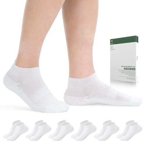 Bulinlulu Diabetikersocken für Damen und Herren, 6 Paar Niedrig geschnittene, nicht einschnürende Diabetikersocken, Knöchel-Nahtlose Socken für Männer 6-9 9-12 (Weiß-Groß)