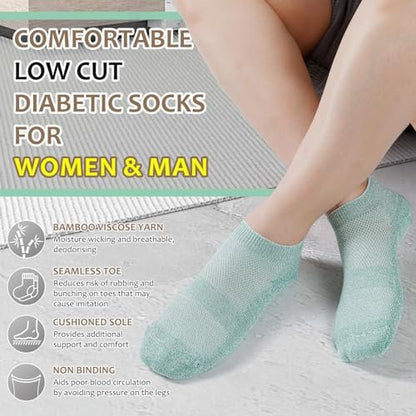 Bulinlulu Diabetikersocken für Damen und Herren, 6 Paar Niedrig geschnittene, nicht einschnürende Diabetikersocken, Knöchel-Nahtlose Socken für Männer 6-9 9-12 (Weiß-Groß)