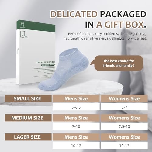 Bulinlulu Diabetikersocken für Damen und Herren, 6 Paar Niedrig geschnittene, nicht einschnürende Diabetikersocken, Knöchel-Nahtlose Socken für Männer 6-9 9-12 (Weiß-Groß)