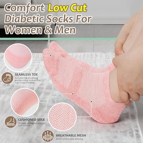 Bulinlulu Diabetikersocken für Damen und Herren, 6 Paar Niedrig geschnittene, nicht einschnürende Diabetikersocken, Knöchel-Nahtlose Socken für Männer 6-9 9-12 (Weiß-Groß)