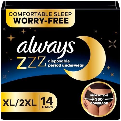 Always ZZZ Overnight Einweg-Periode-Unterwäsche für Damen, Extra Large/2XL, 360°-Abdeckung für sorgenfreie Nächte, 14 Stück (2 Packungen à 7)