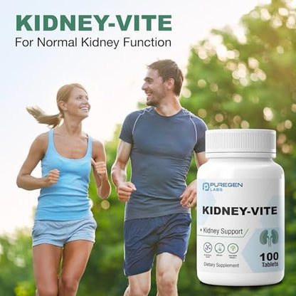 Puregen Labs Kidney-Vite | Nieren-Unterstützung & Nieren-Gesundheit | Nicht-GMO, Glutenfrei, Ohne künstliche Farbstoffe | 2er-Pack – 200 Tabletten insgesamt