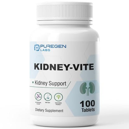 Puregen Labs Kidney-Vite | Nierenunterstützung & Nierengesundheit | Nicht-GVO, glutenfrei, ohne künstliche Farbstoffe – 100 vegane Tabletten