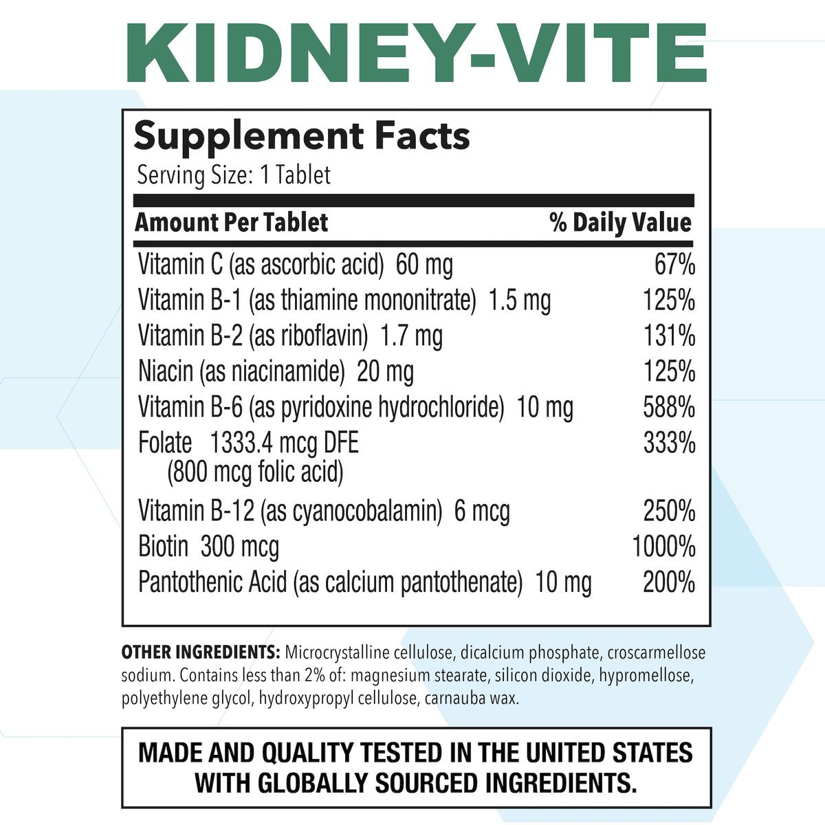 Puregen Labs Kidney-Vite | Nierenunterstützung & Nierengesundheit | Nicht-GVO, glutenfrei, ohne künstliche Farbstoffe – 100 vegane Tabletten