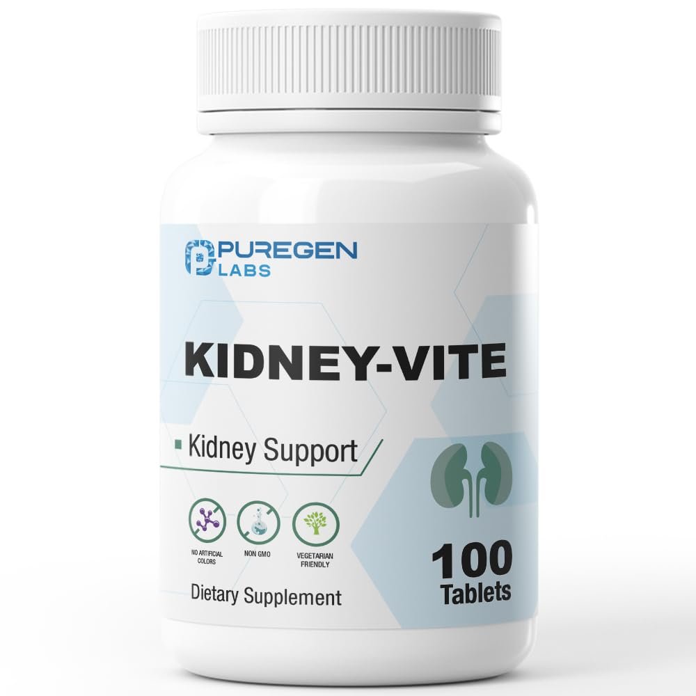 Puregen Labs Kidney-Vite | Nierenunterstützung & Nierengesundheit | Nicht-GVO, glutenfrei, ohne künstliche Farbstoffe – 100 vegane Tabletten