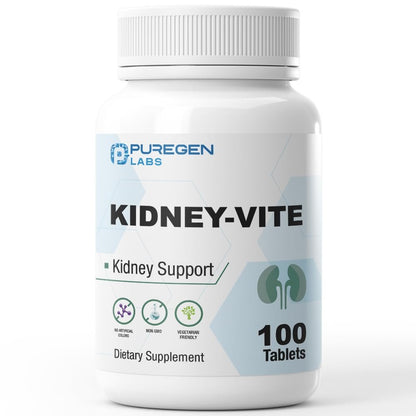 Puregen Labs Kidney-Vite | Nierenunterstützung & Nierengesundheit | Nicht-GVO, glutenfrei, ohne künstliche Farbstoffe – 100 vegane Tabletten