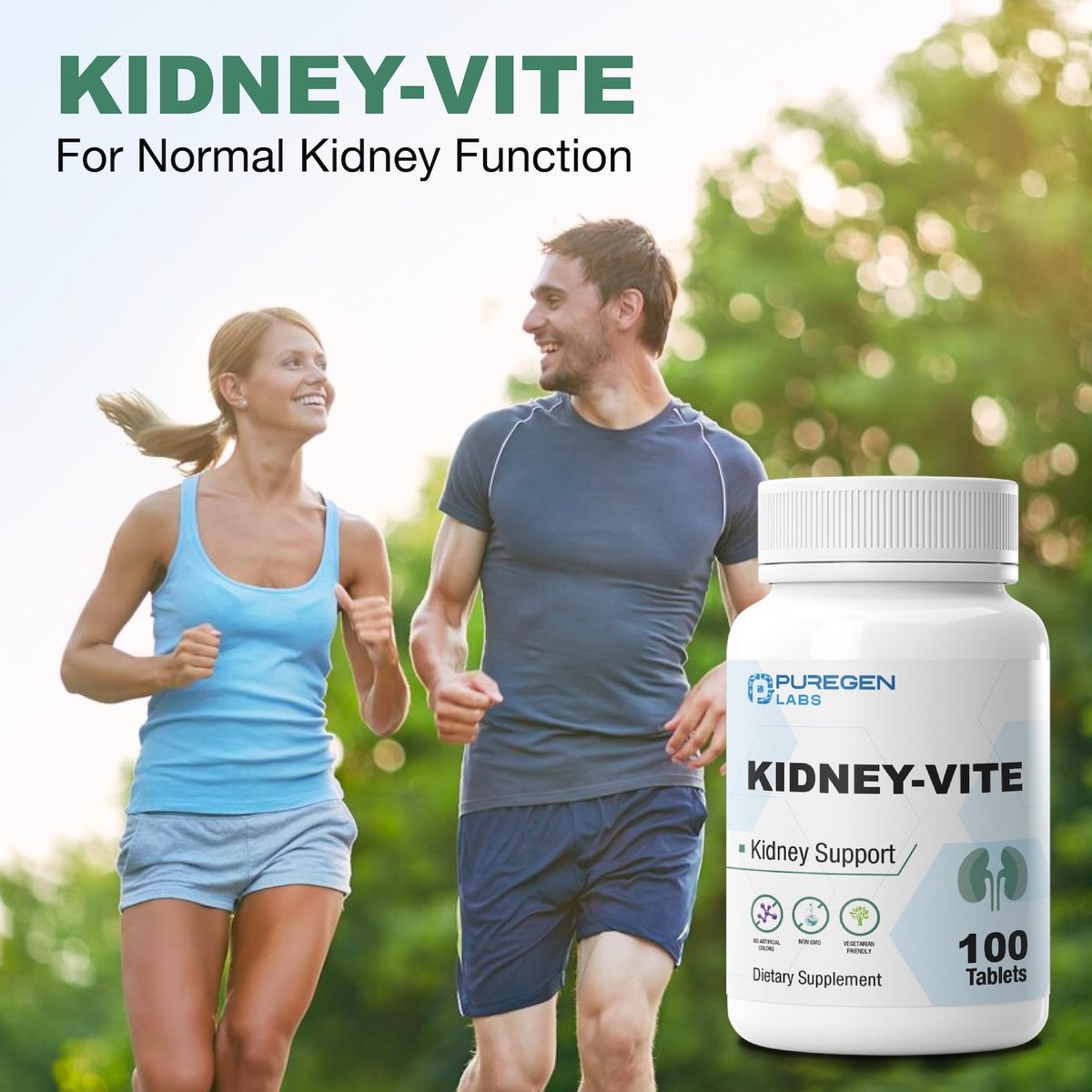 Puregen Labs Kidney-Vite | Nierenunterstützung & Nierengesundheit | Nicht-GVO, glutenfrei, ohne künstliche Farbstoffe – 100 vegane Tabletten
