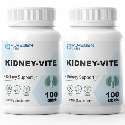 Puregen Labs Kidney-Vite | Nieren-Unterstützung & Nieren-Gesundheit | Nicht-GMO, Glutenfrei, Ohne künstliche Farbstoffe | 2er-Pack – 200 Tabletten insgesamt