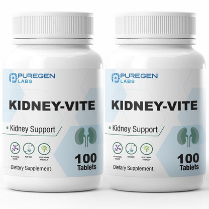 Puregen Labs Kidney-Vite | Nieren-Unterstützung & Nieren-Gesundheit | Nicht-GMO, Glutenfrei, Ohne künstliche Farbstoffe | 2er-Pack – 200 Tabletten insgesamt
