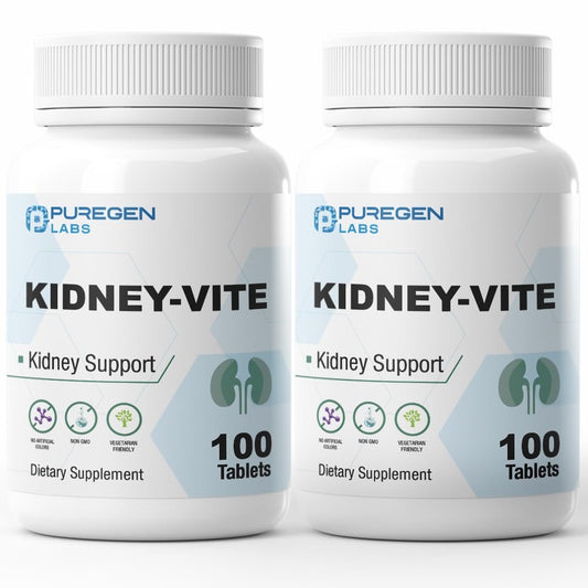 Puregen Labs Kidney-Vite | Nieren-Unterstützung & Nieren-Gesundheit | Nicht-GMO, Glutenfrei, Ohne künstliche Farbstoffe | 2er-Pack – 200 Tabletten insgesamt