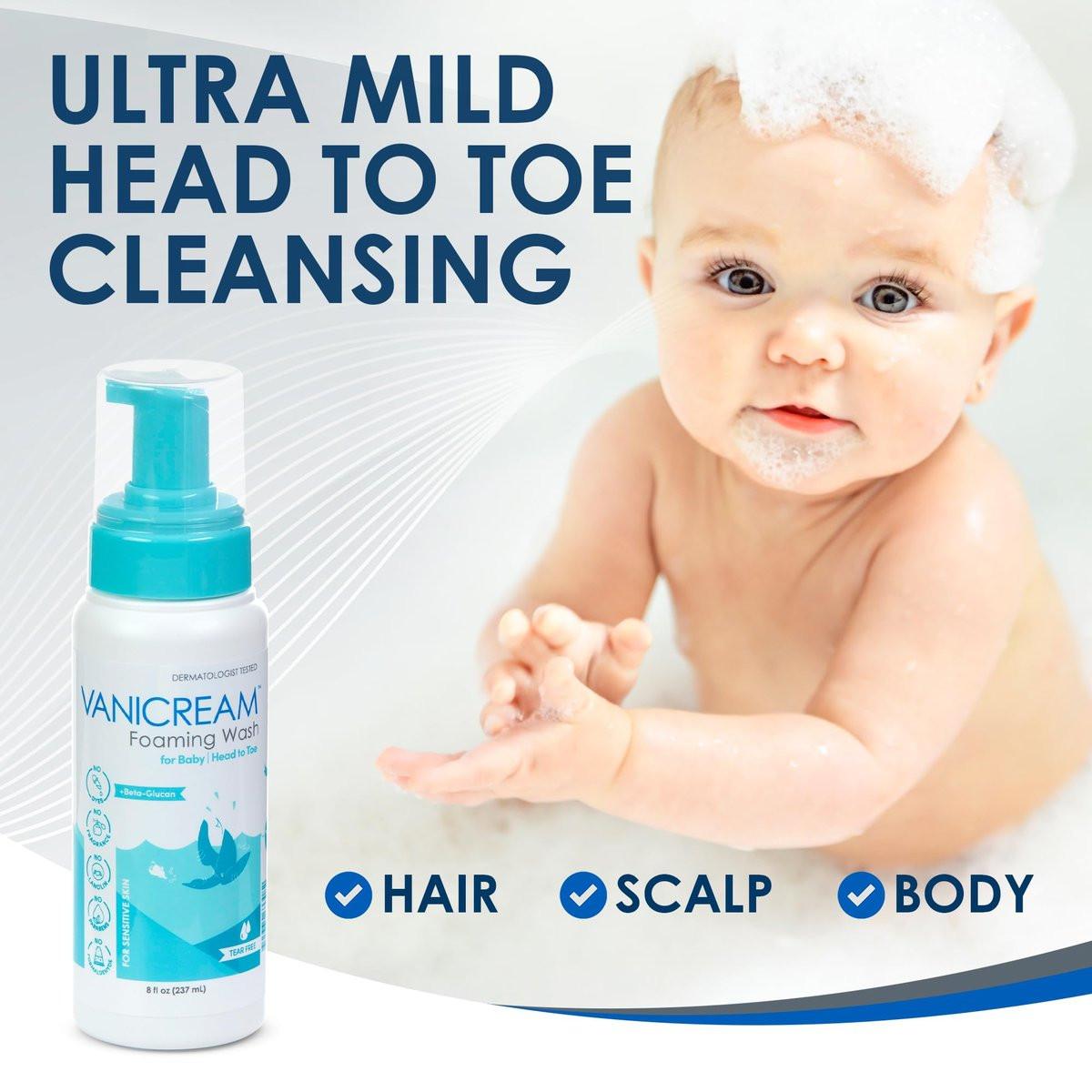 Vanicream Foaming Wash für Babys, 8 Unzen – Sanfte Reinigung & Feuchtigkeit, Tränenfreies Babyshampoo und Duschgel mit Beta-Glucan, ohne häufige Reizstoffe für empfindliche Haut, alle Altersstufen