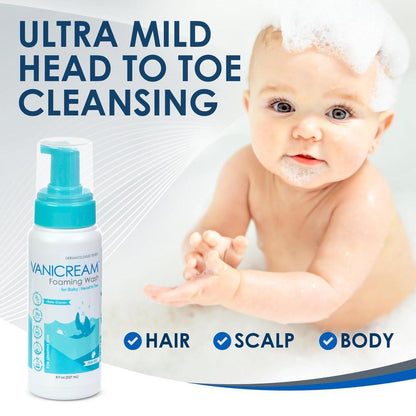 Vanicream Foaming Wash für Babys, 8 Unzen – Sanfte Reinigung & Feuchtigkeit, Tränenfreies Babyshampoo und Duschgel mit Beta-Glucan, ohne häufige Reizstoffe für empfindliche Haut, alle Altersstufen