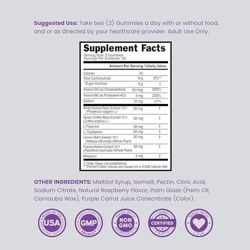 Nachtzeit Fatburner Gummibärchen (60 Stück) – Gewichtsverlust & Stoffwechsel – Zuckerfrei – Himbeergeschmack – Melatonin-Ergänzung – Vegan – Laborgeprüft – Hergestellt in den USA