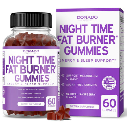 Nachtzeit Fatburner Gummibärchen (60 Stück) – Gewichtsverlust & Stoffwechsel – Zuckerfrei – Himbeergeschmack – Melatonin-Ergänzung – Vegan – Laborgeprüft – Hergestellt in den USA