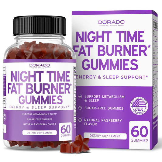 Nachtzeit Fatburner Gummibärchen (60 Stück) – Gewichtsverlust & Stoffwechsel – Zuckerfrei – Himbeergeschmack – Melatonin-Ergänzung – Vegan – Laborgeprüft – Hergestellt in den USA