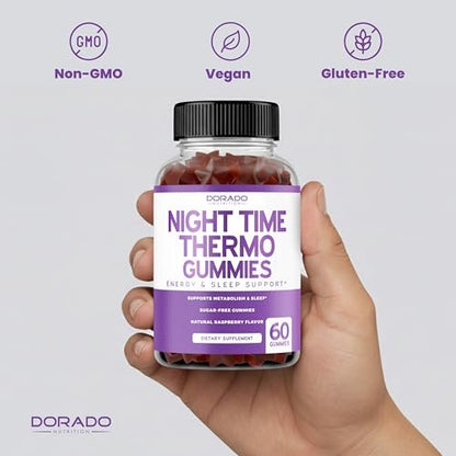 Nachtzeit Fatburner Gummibärchen (60 Stück) – Gewichtsverlust & Stoffwechsel – Zuckerfrei – Himbeergeschmack – Melatonin-Ergänzung – Vegan – Laborgeprüft – Hergestellt in den USA