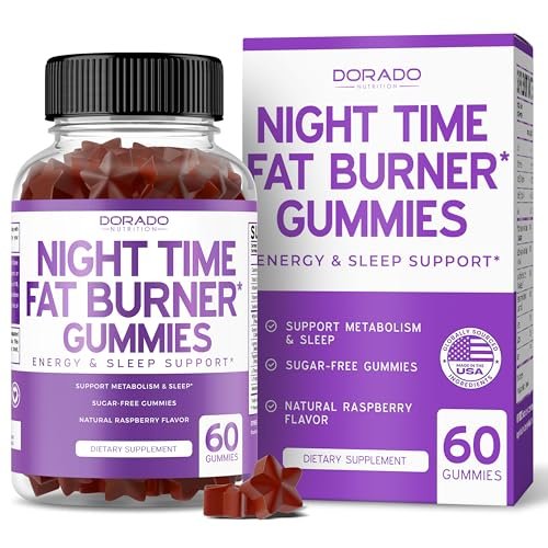Nachtzeit Fatburner Gummibärchen (60 Stück) – Gewichtsverlust & Stoffwechsel – Zuckerfrei – Himbeergeschmack – Melatonin-Ergänzung – Vegan – Laborgeprüft – Hergestellt in den USA