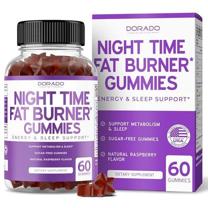 Nachtzeit Fatburner Gummibärchen (60 Stück) – Gewichtsverlust & Stoffwechsel – Zuckerfrei – Himbeergeschmack – Melatonin-Ergänzung – Vegan – Laborgeprüft – Hergestellt in den USA