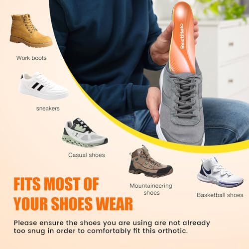 BestHalo Heavy Duty Plantar Fasciitis Einlegesohlen - 220+ lbs Hohe Fußgewölbeunterstützung Orthopädische Einlagen für Schmerzlinderung, Plattfüße, Fersenschmerzen, Arbeitsstiefel (Orange, Herren 9-10.5 | Damen 10-11.5)