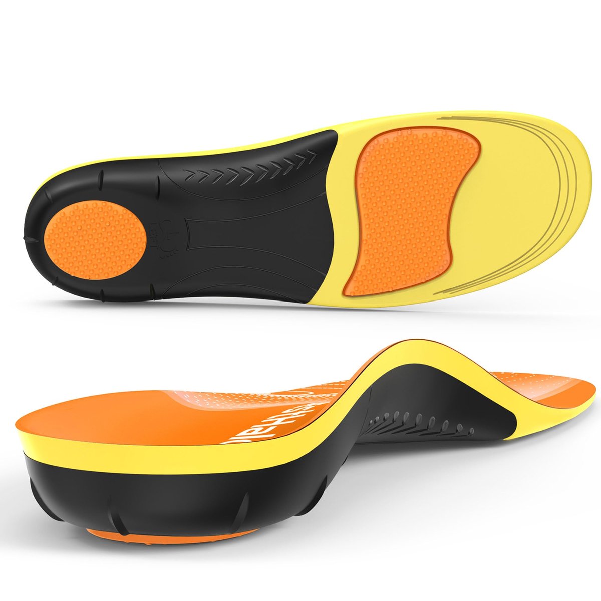 BestHalo Heavy Duty Plantar Fasciitis Einlegesohlen - 220+ lbs Hohe Fußgewölbeunterstützung Orthopädische Einlagen für Schmerzlinderung, Plattfüße, Fersenschmerzen, Arbeitsstiefel (Orange, Herren 9-10.5 | Damen 10-11.5)