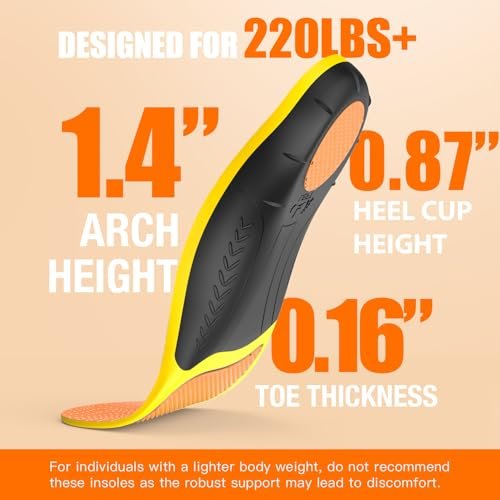 BestHalo Heavy Duty Plantar Fasciitis Einlegesohlen - 220+ lbs Hohe Fußgewölbeunterstützung Orthopädische Einlagen für Schmerzlinderung, Plattfüße, Fersenschmerzen, Arbeitsstiefel (Orange, Herren 9-10.5 | Damen 10-11.5)