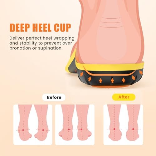 BestHalo Heavy Duty Plantar Fasciitis Einlegesohlen - 220+ lbs Hohe Fußgewölbeunterstützung Orthopädische Einlagen für Schmerzlinderung, Plattfüße, Fersenschmerzen, Arbeitsstiefel (Orange, Herren 9-10.5 | Damen 10-11.5)