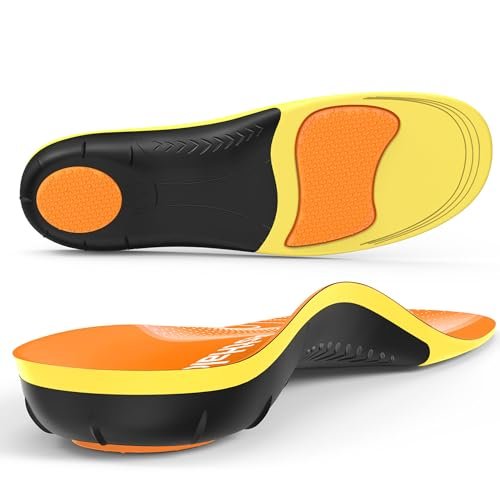 BestHalo Heavy Duty Plantar Fasciitis Einlegesohlen - 220+ lbs Hohe Fußgewölbeunterstützung Orthopädische Einlagen für Schmerzlinderung, Plattfüße, Fersenschmerzen, Arbeitsstiefel (Orange, Herren 9-10.5 | Damen 10-11.5)