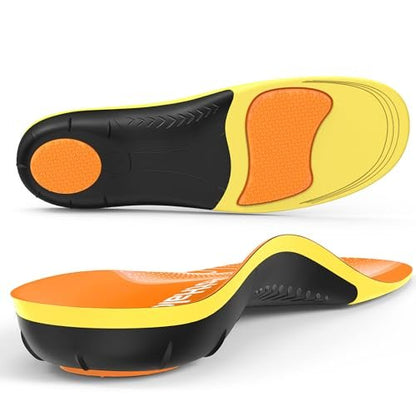 BestHalo Heavy Duty Plantar Fasciitis Einlegesohlen - 220+ lbs Hohe Fußgewölbeunterstützung Orthopädische Einlagen für Schmerzlinderung, Plattfüße, Fersenschmerzen, Arbeitsstiefel (Orange, Herren 9-10.5 | Damen 10-11.5)