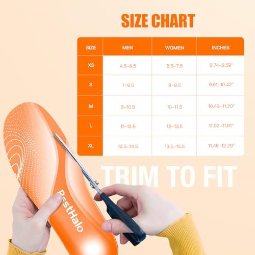 BestHalo Heavy Duty Plantar Fasciitis Einlegesohlen - 220+ lbs Hohe Fußgewölbeunterstützung Orthopädische Einlagen für Schmerzlinderung, Plattfüße, Fersenschmerzen, Arbeitsstiefel (Orange, Herren 9-10.5 | Damen 10-11.5)