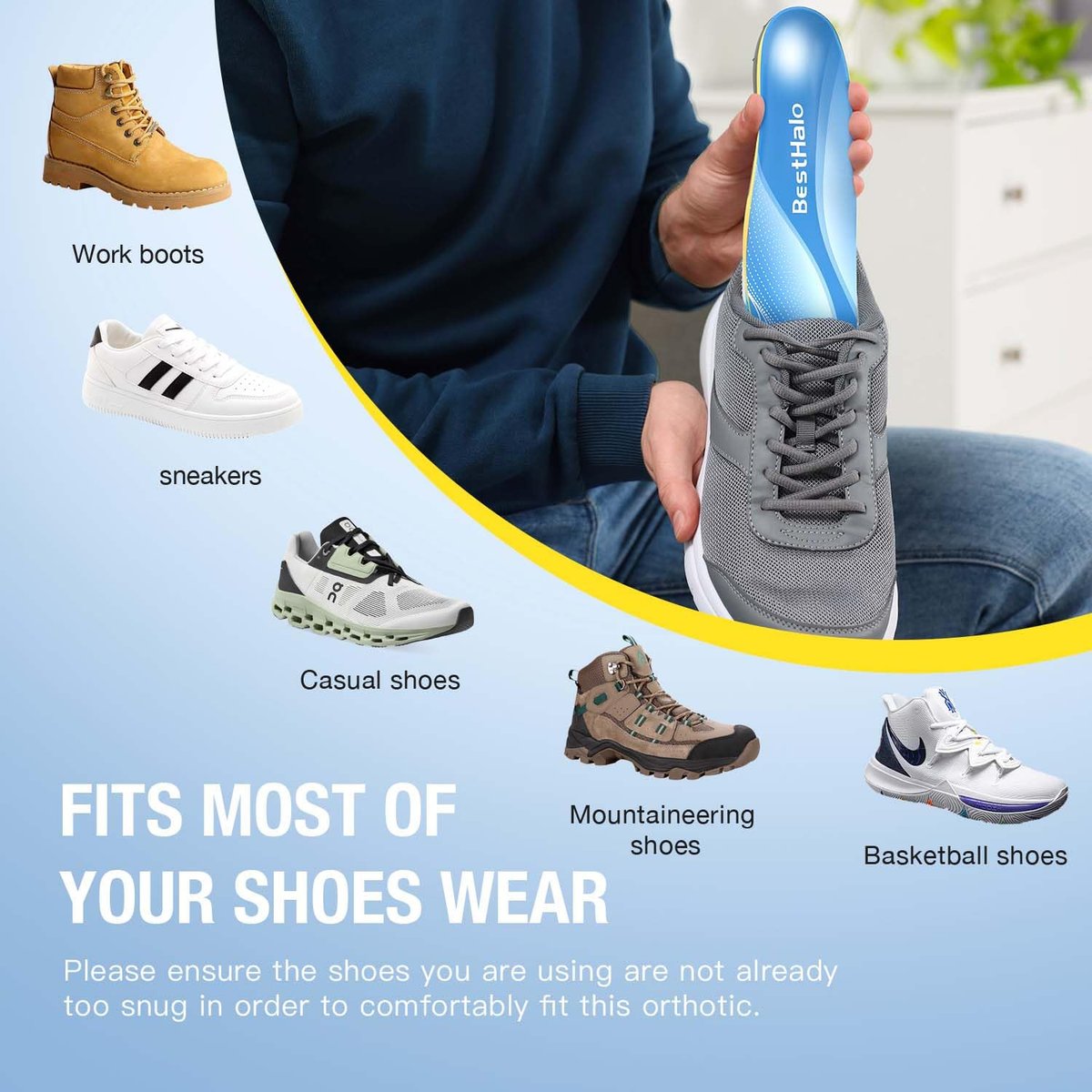 BestHalo Schwere Plantarfasziitis Einlagen – 220+ lbs Hohe Fußgewölbeunterstützung Orthopädische Einlagen zur Schmerzlinderung, für Plattfüße, Fersenschmerzen, Arbeitsstiefel (Blau, Herren 9-10,5 | Damen 10-11,5)