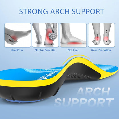 BestHalo Schwere Plantarfasziitis Einlagen – 220+ lbs Hohe Fußgewölbeunterstützung Orthopädische Einlagen zur Schmerzlinderung, für Plattfüße, Fersenschmerzen, Arbeitsstiefel (Blau, Herren 9-10,5 | Damen 10-11,5)