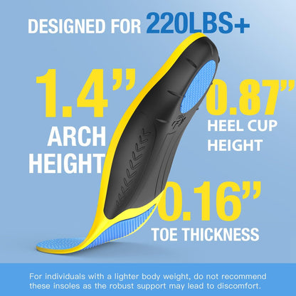 BestHalo Schwere Plantarfasziitis Einlagen – 220+ lbs Hohe Fußgewölbeunterstützung Orthopädische Einlagen zur Schmerzlinderung, für Plattfüße, Fersenschmerzen, Arbeitsstiefel (Blau, Herren 9-10,5 | Damen 10-11,5)