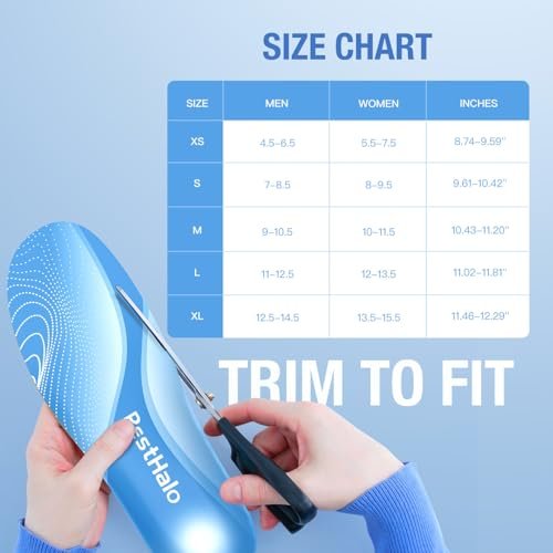 BestHalo Heavy Duty Plantar Fasciitis Einlegesohlen – 220+ lbs Hohe Fußgewölbeunterstützung Orthostatische Einlagen für Schmerzlinderung, Plattfüße, Fersenschmerzen, Arbeitsschuhe (Blau, Herren 4.5-6.5 | Damen 5.5-7.5)