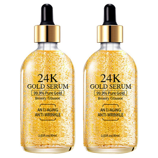24K Gold Serum für das Gesicht, 2er-Pack, Hautton-Ausgleichende Anti-Aging-Feuchtigkeitscreme mit Vitaminen, Glow-Collagen-Booster-Serum mit Hyaluronsäure gegen dunkle Flecken und feine Linien, 2,02 Fl Oz