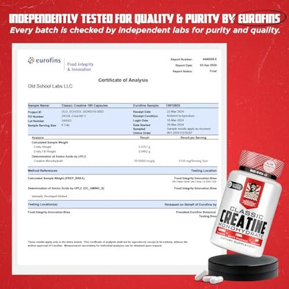 Old School Labs 5000 mg mikronisiertes Kreatin-Monohydrat mit BioFit™ Probiotikum – Blähungsfreie Erholung für Männer & Frauen, Unterstützt Muskelwachstum, Kraft & Leistung – Kapseln