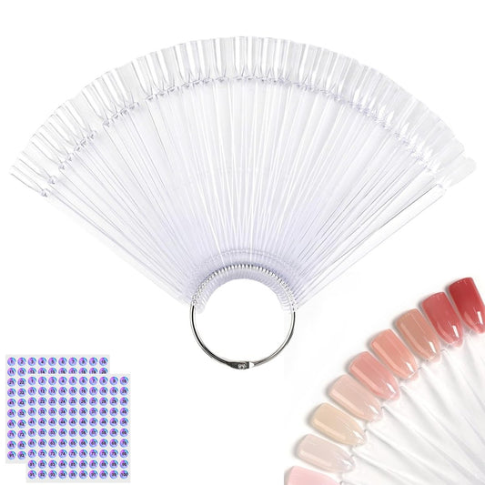 50 Stück Klare Fächerförmige Nagelfarbmuster-Sticks mit Ring, Transparente Acryl-Nagelspitzen für Nageldesign und Maniküre-Übungen