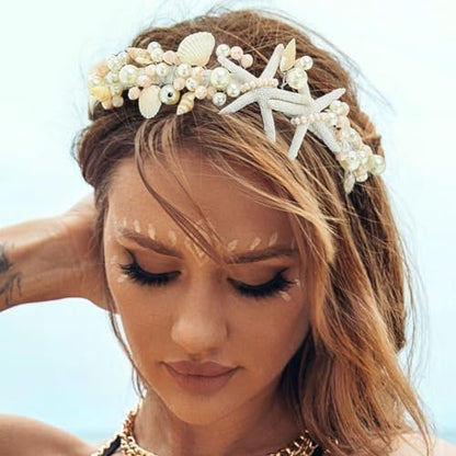 Brishow Meerjungfrau-Stirnband für Frauen - Muschel-Seestern-Krone, Ozean-Outfit-Tiara-Kopfschmuck