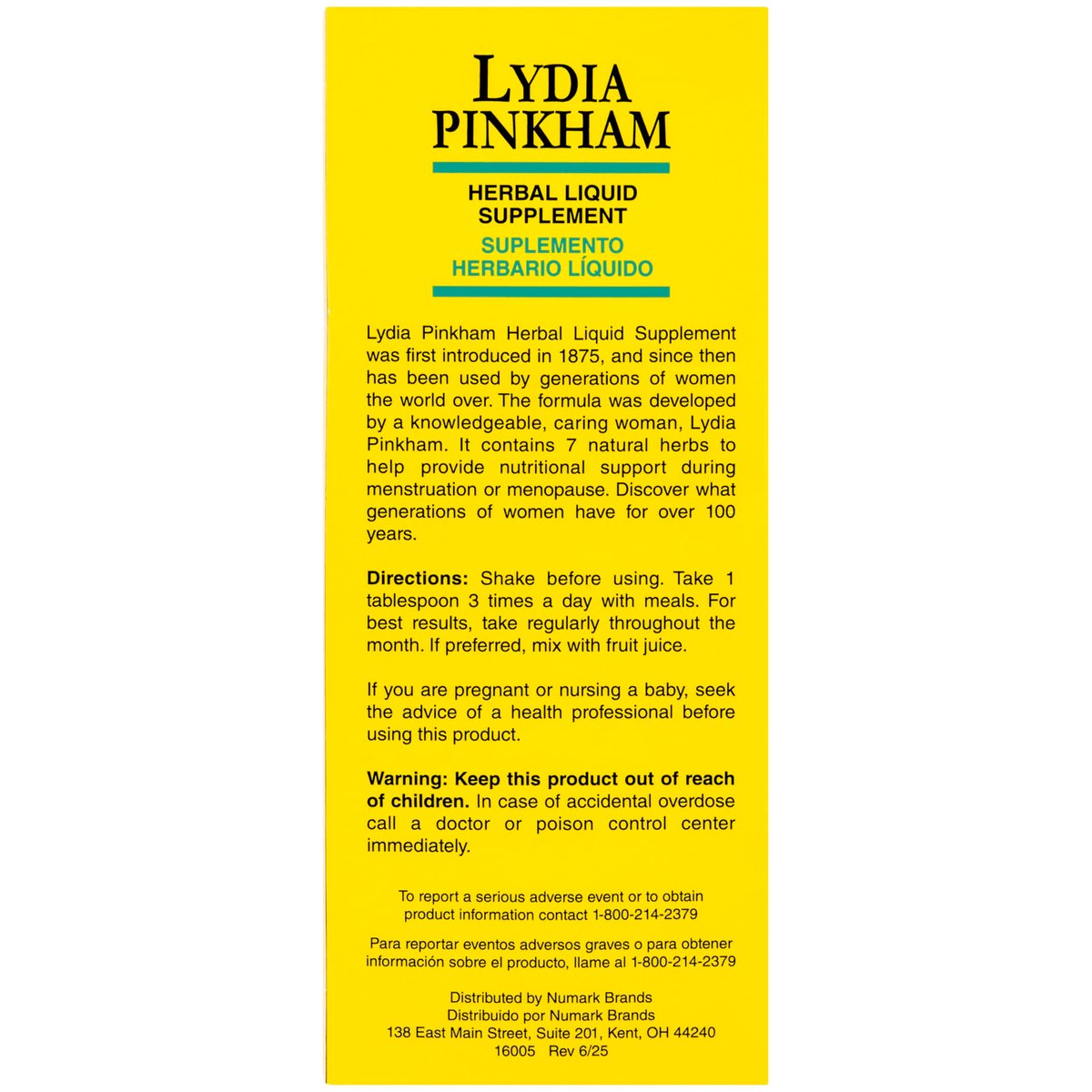 Lydia Pinkham Flüssiges Kräuterergänzungsmittel für Menstruation und Wechseljahre, 240 ml