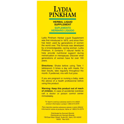 Lydia Pinkham Flüssiges Kräuterergänzungsmittel für Menstruation und Wechseljahre, 240 ml