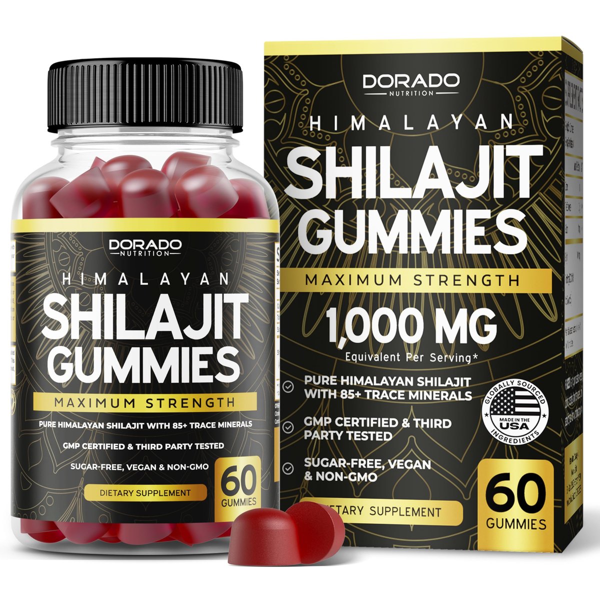 Shilajit Gummis für Männer & Frauen – Hochwirksame Goldqualität mit 85+ Spurenelementen und Fulvinsäure – Energie- und Immununterstützung – Drittanbieter getestet, vegan, ohne Gentechnik & hergestellt in den USA (60 Gummis)